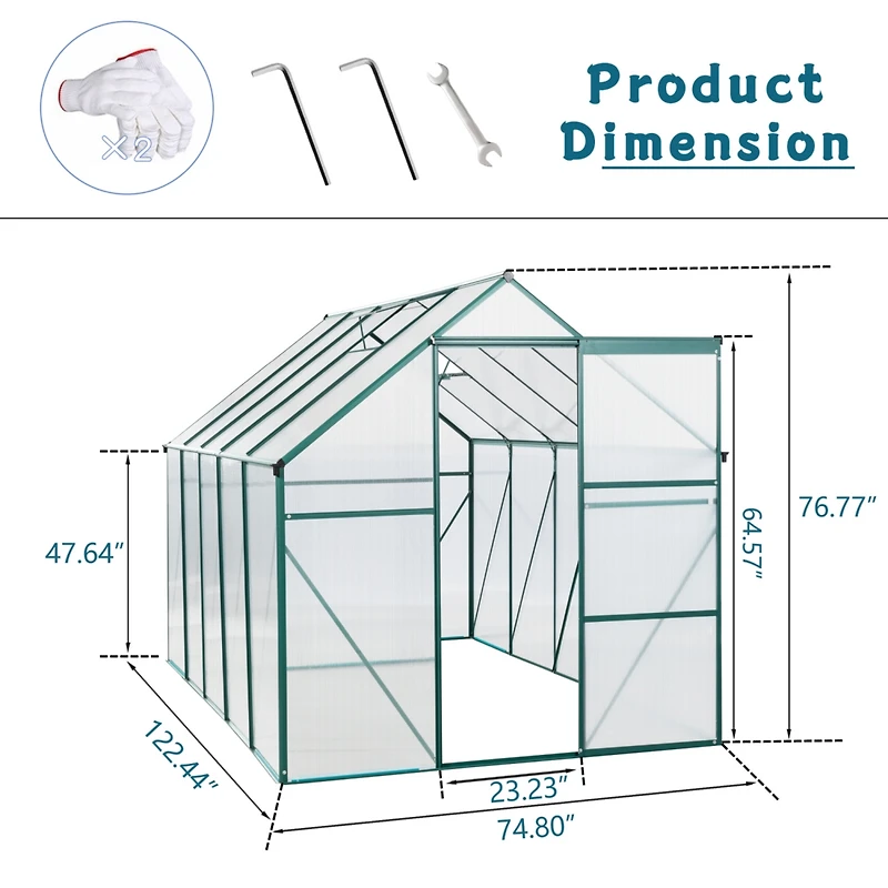 Streamdale Polycarbonate Greenhouse with Raised Base and Anchor