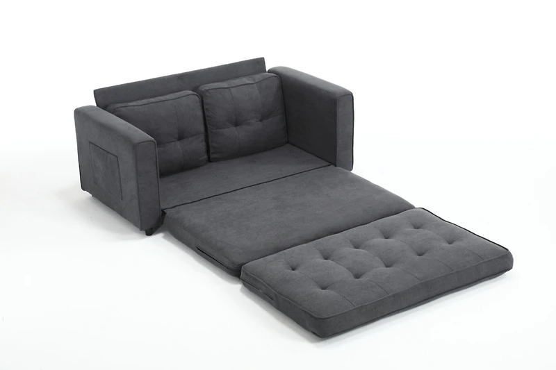 Streamdale Convertible Sofa Bed Set in Gray & Beige Linen Fabric