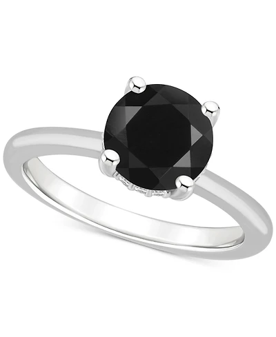 Onyx & Diamond Accent Side-Set Halo Solitaire Ring Sterling Silver