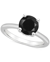 Onyx & Diamond Accent Side-Set Halo Solitaire Ring Sterling Silver