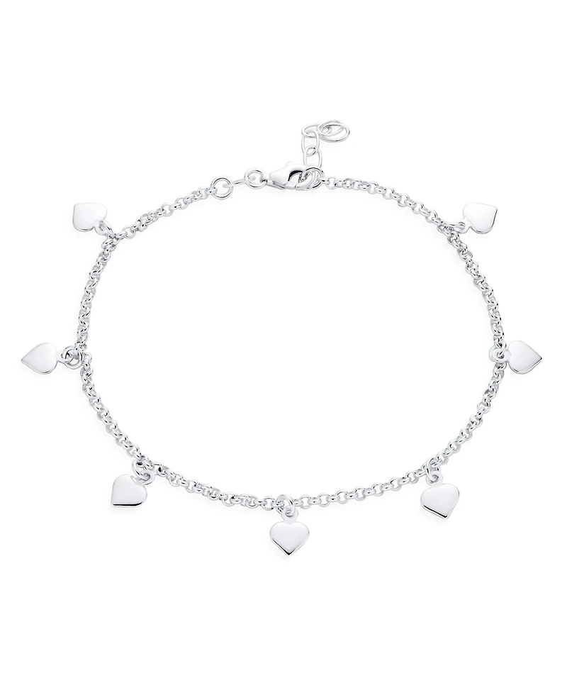 Bling Jewelry Love Multi Dangling 7 Hearts Charms Anklet Ankle Bracelet Sterling Silver Adjustable 9 To 10 Inch With Extender