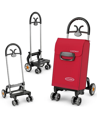 Folding Shopping Cart Utility Hand Truck with Rolling Swivel Wheels, Removable Bag & Cozy Handle