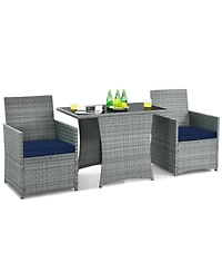 Slickblue 3 Pieces Patio Rattan Furniture Set with Cushioned Armrest Sofa