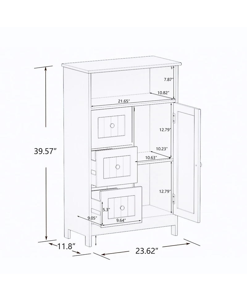 Streamdale Furniture Bathroom Standing Storage Cabinet With 3 Drawers And 1 Door