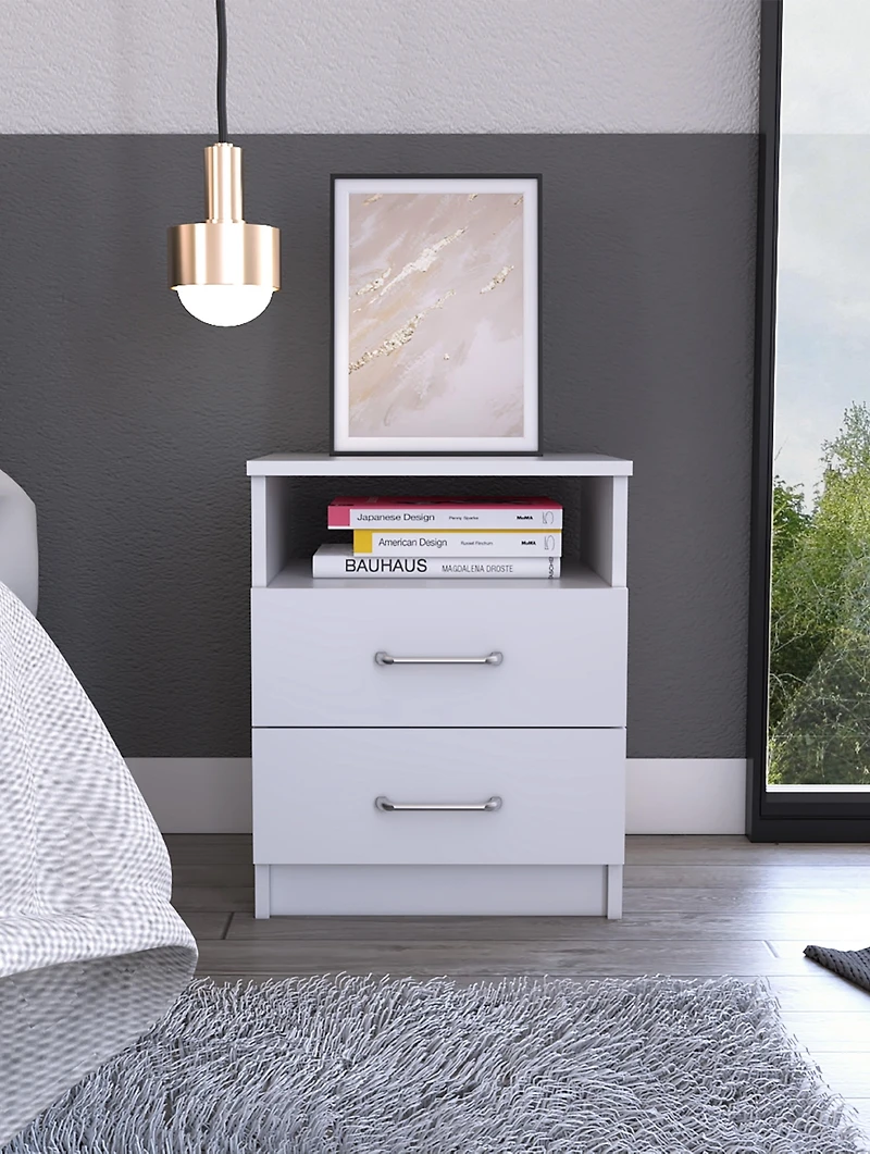 Streamdale Brookline 2-Drawer 1-Shelf Rectangle Nightstand Light Grey