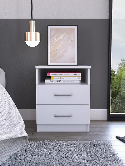 Streamdale Brookline 2-Drawer 1-Shelf Rectangle Nightstand Light Grey