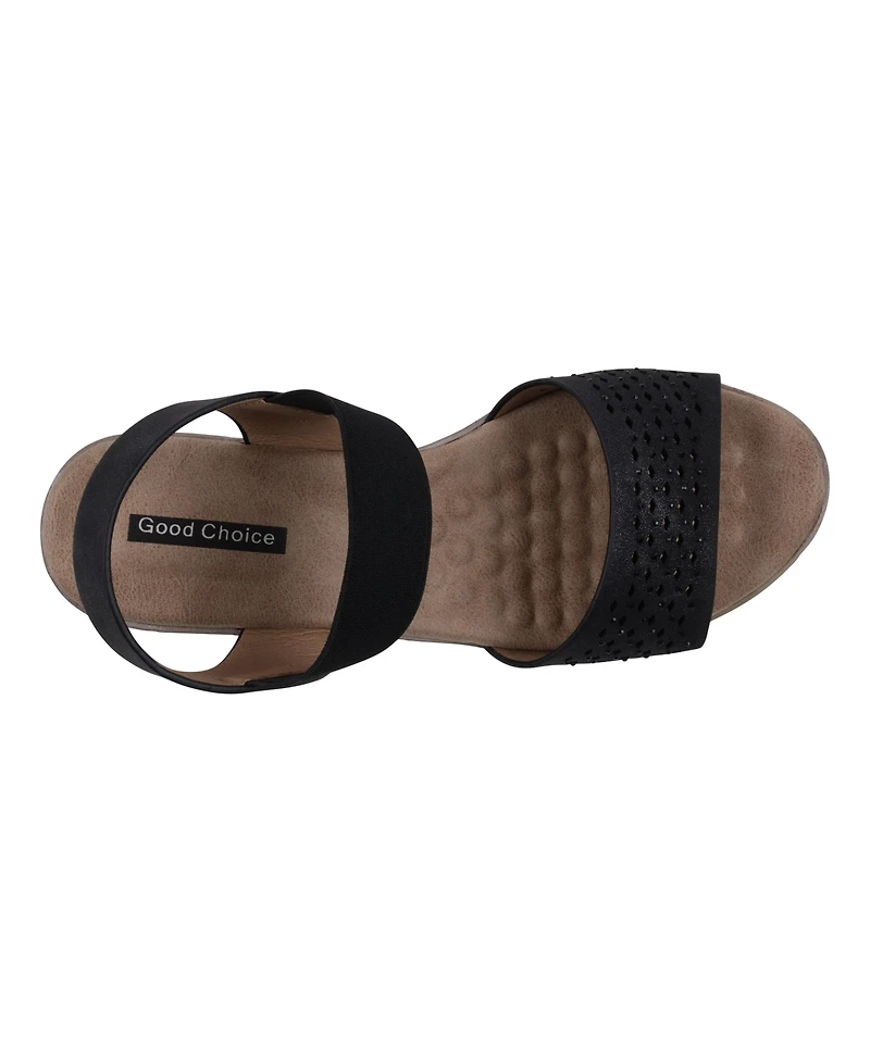 Gc Shoes Women's Bane Embellished Elastic Double Band Wedge Sandals