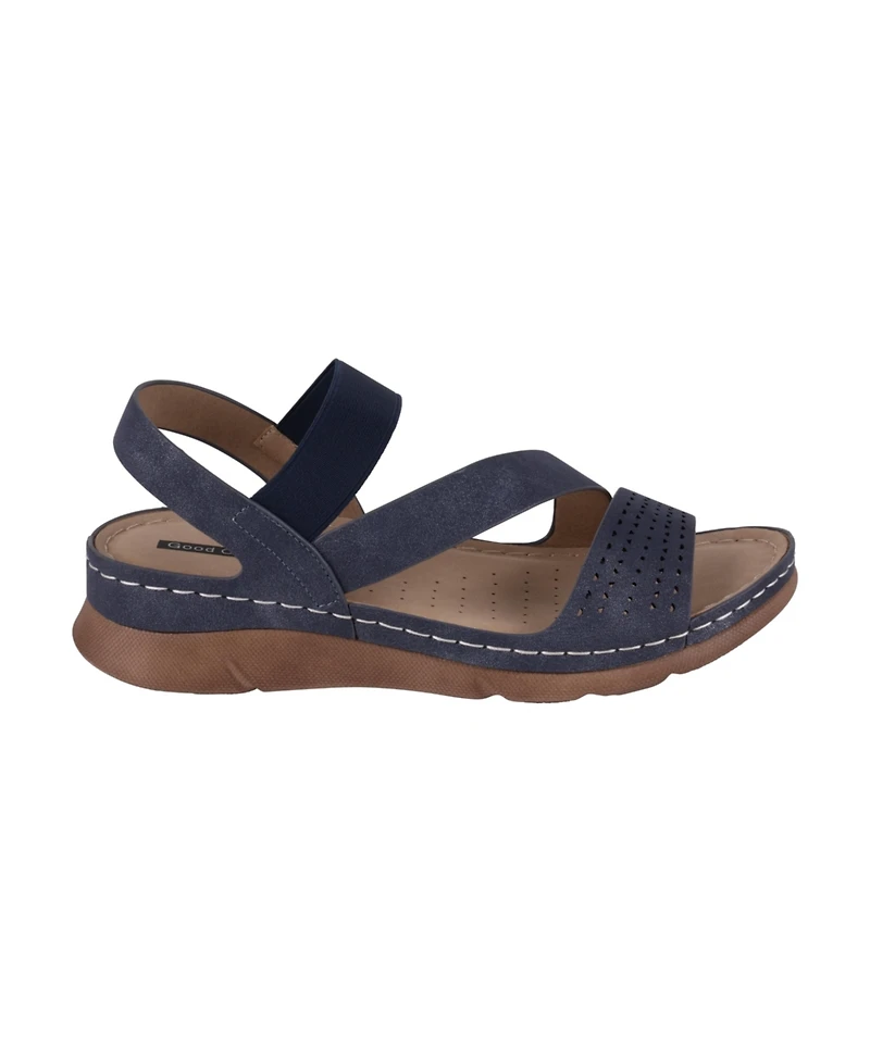 Gc Shoes Women's Grange Perforated Strappy Elastic Comfort Flat Sandals