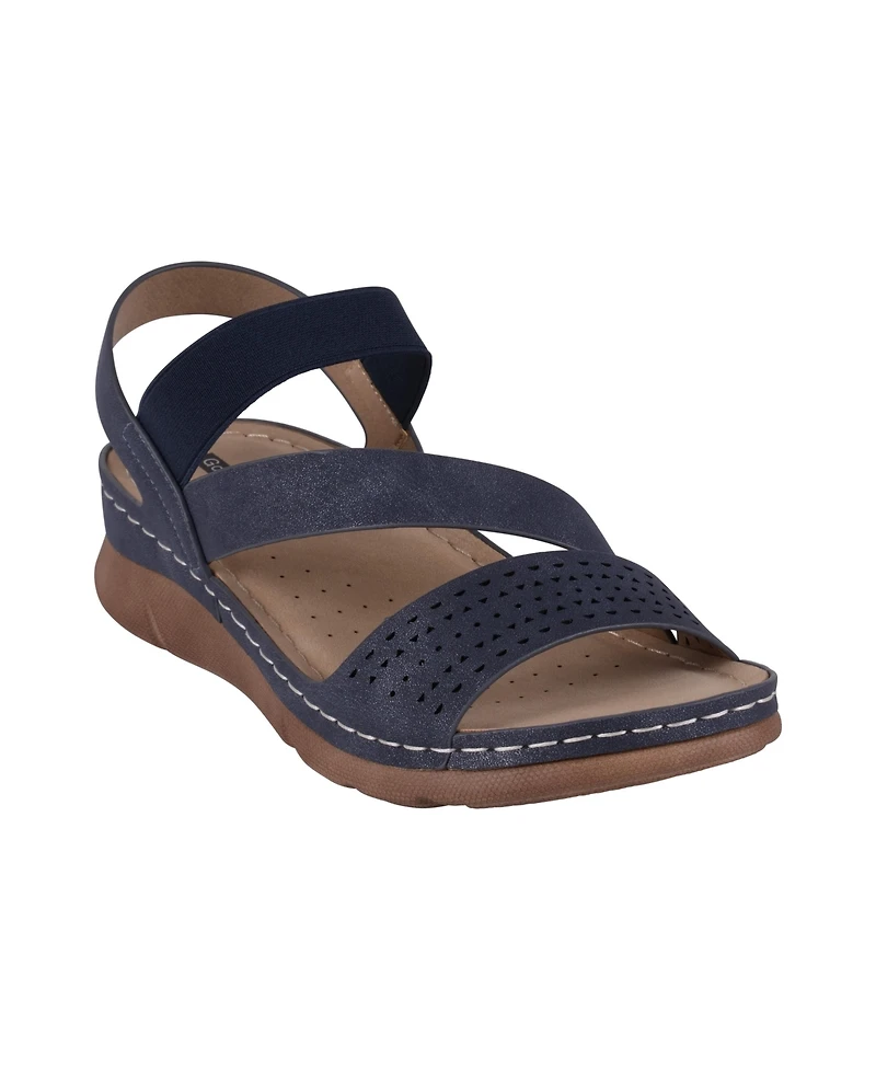 Gc Shoes Women's Grange Perforated Strappy Elastic Comfort Flat Sandals