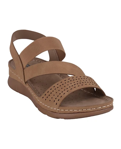 Gc Shoes Women's Grange Perforated Strappy Elastic Comfort Flat Sandals
