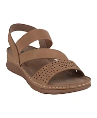 Gc Shoes Women's Grange Perforated Strappy Elastic Comfort Flat Sandals