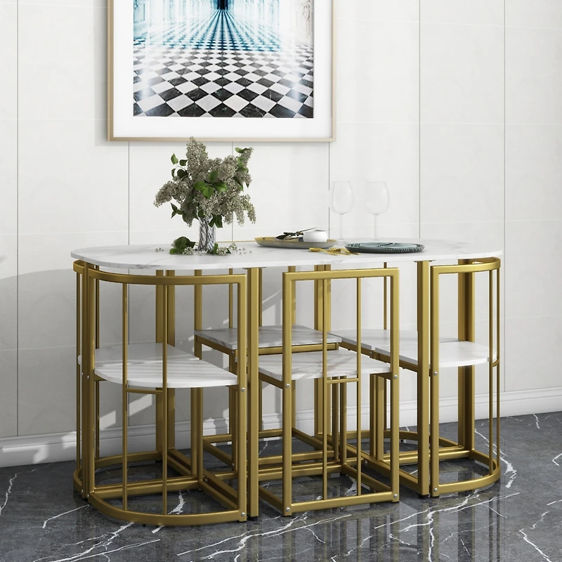 Streamdale Modern 7-Piece Faux Marble Dining Set for 6