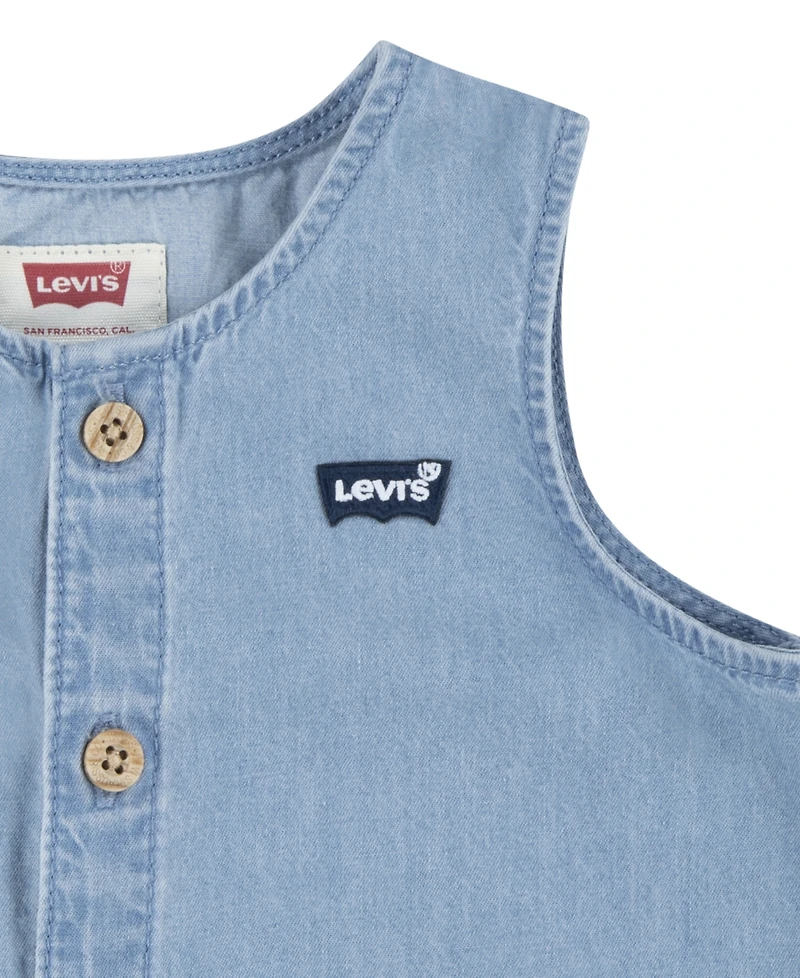 Levi's Baby Boys Denim Romper and Bucket Hat Set