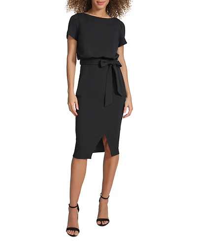 kensie Women's Tulip-Sleeve Tie-Waist Sheath Dress