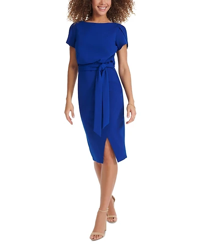 kensie Women's Tulip-Sleeve Tie-Waist Sheath Dress