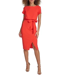 kensie Women's Tulip-Sleeve Tie-Waist Sheath Dress
