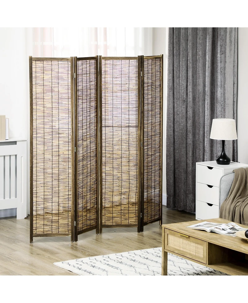 Homcom Woven 4 Panel Room Divider, 5.5' Tall Folding Privacy Screen,