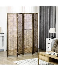 Homcom Woven 4 Panel Room Divider, 5.5' Tall Folding Privacy Screen,