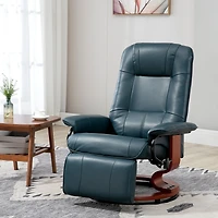 Homcom Faux Leather Reclining Lounge Chair Swivel Recliner Sofa Seat w/ Wood Base Blue