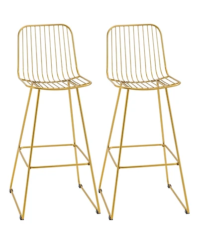 Modern Bar Stools Set of 2 Bar Chairs w/ Back Footrest Steel Frame, Gold