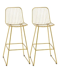 Modern Bar Stools Set of 2 Bar Chairs w/ Back Footrest Steel Frame, Gold