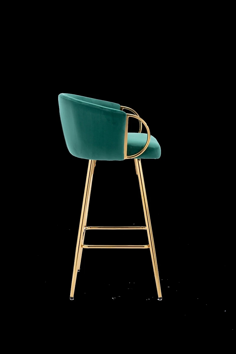 Set of 2 Green Velvet Bar Stools with Chrome Base