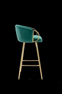 Set of 2 Green Velvet Bar Stools with Chrome Base