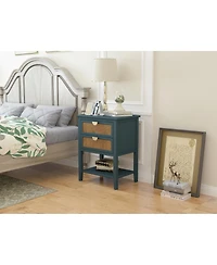 Simplie Fun 2 Drawer Side Table Rattan, End Table, Suitable For Bedroom, Living Room, Study
