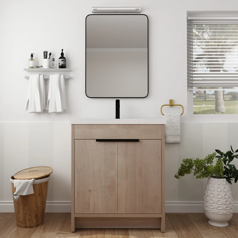 Simplie Fun 30" Freestanding Vanity with White Resin Sink & 2 Soft-Close Doors