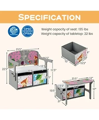 3 1 Kids Convertible Activity Bench Children Table & Chair Set with 2 Bins