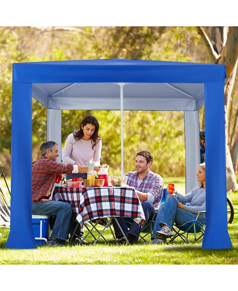 Costway Upf 50+ Beach Tent 6.6ft x 6.6ft Beach Cabana with Folding Table, 5 Sandbags