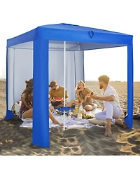 Costway Upf 50+ Beach Tent 6.6ft x 6.6ft Beach Cabana with Folding Table, 5 Sandbags