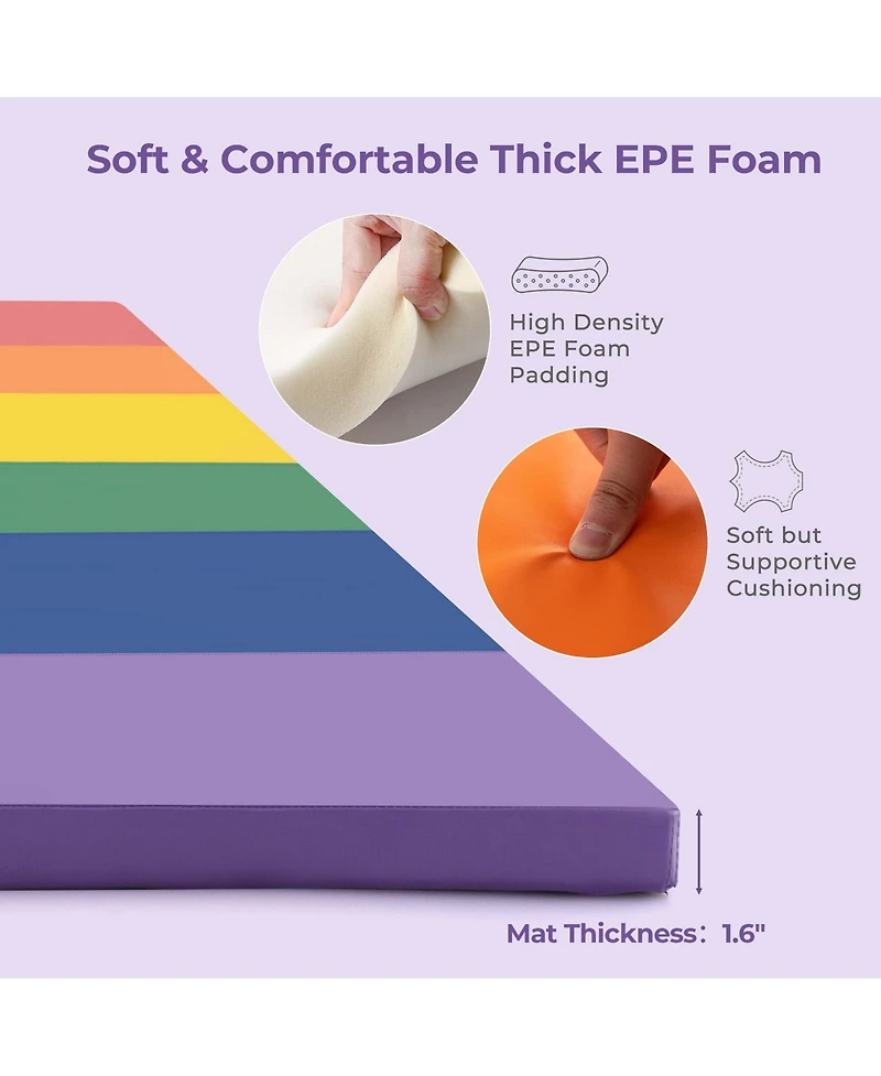 Tri-Folding Gymnastics Mat 6' x 4' Tumbling Mat for Kids with Carrying Handles