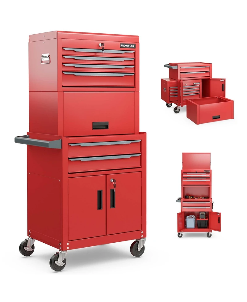 Costway 6-Drawer Rolling Tool Chest 3-in-1 Heavy-Duty Storage Cabinet with Universal Wheels