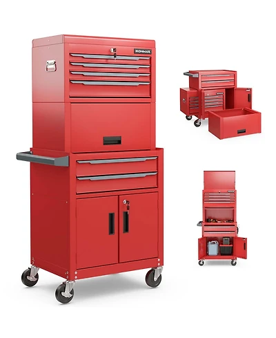 Costway 6-Drawer Rolling Tool Chest 3-in-1 Heavy-Duty Storage Cabinet with Universal Wheels