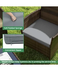4 Pcs Patio Furniture Set with Washable Cushions and Tempered Glass Coffee Table