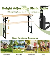 5.5 Ft Outdoor Folding Wood Picnic Table Height Adjustable Metal Frame