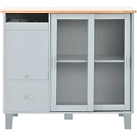 Streamdale Blue Kitchen Island Cart With Led Light And Drop Leaf