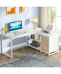 Tribesigns L Shaped Computer Desk with Storage Drawers, 59 inch Corner Desk with Shelves, Reversible L-Shaped Office Desk Study Writing Table Workstat