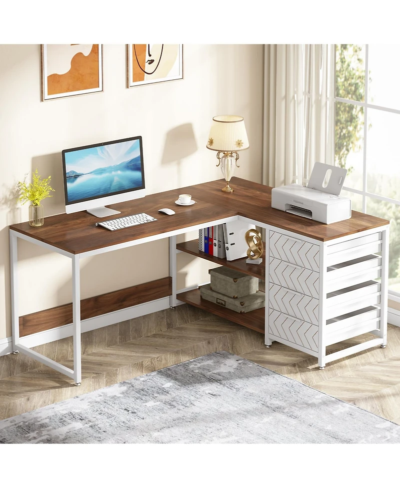 Tribesigns L Shaped Computer Desk with Storage Drawers, 59 inch Corner Desk with Shelves