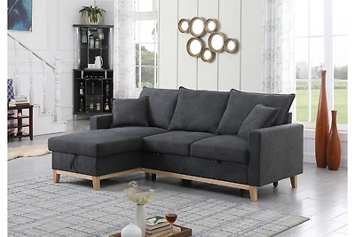 Streamdale Furniture Colton Dark Gray Woven Reversible Sleeper Sectional Sofa With Storage Chaise