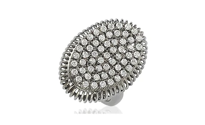 Suzy Levian Sterling Silver Cubic Zirconia Pave Oval Elevated Statement Ring
