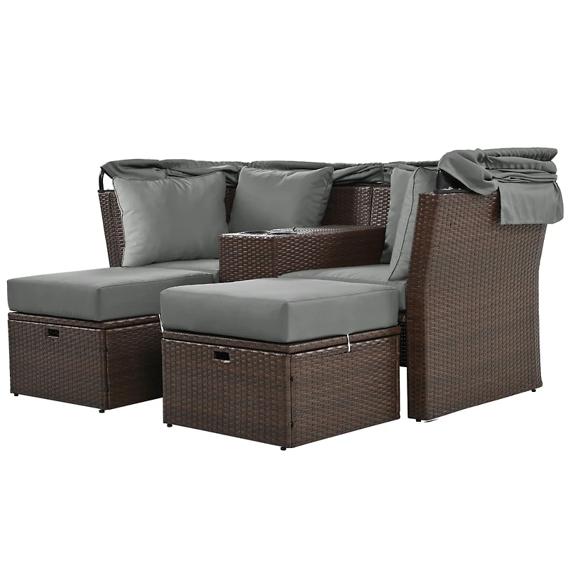 Streamdale Grey Outdoor Patio Sofa Set with Foldable Awning