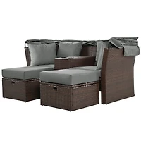 Streamdale Grey Outdoor Patio Sofa Set with Foldable Awning