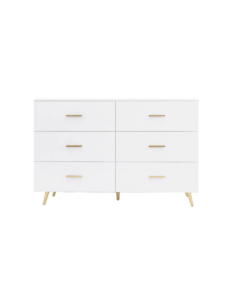 Simplie Fun White 6-Drawer Chest with Golden Accents