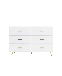 Simplie Fun White 6-Drawer Chest with Golden Accents