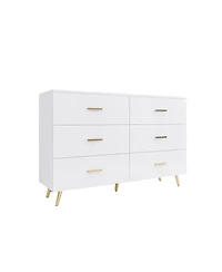 Simplie Fun White 6-Drawer Chest with Golden Accents