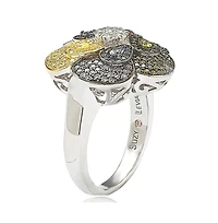 Suzy Levian Sterling Silver Cubic Zirconia Pave Multi-Color Flower Ring