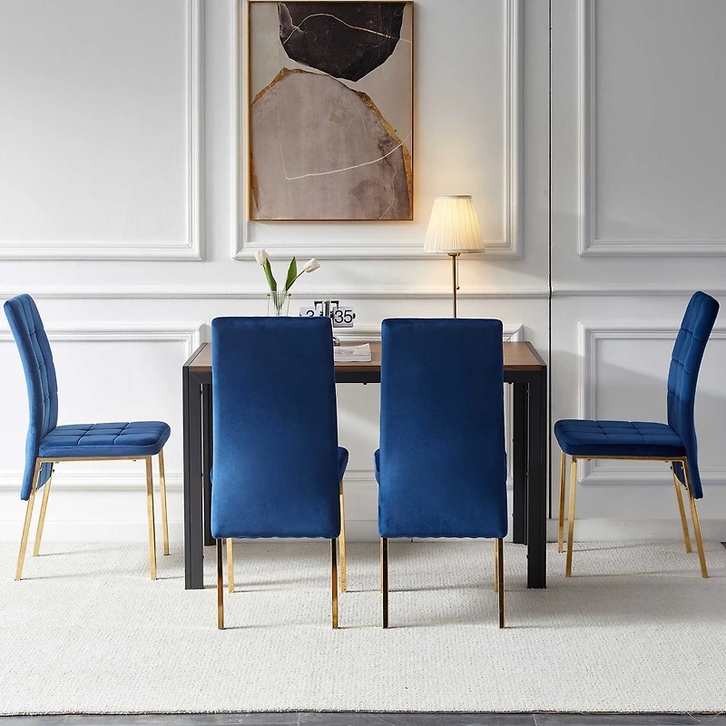 Streamdale Blue Velvet Dining Set with Golden Legs