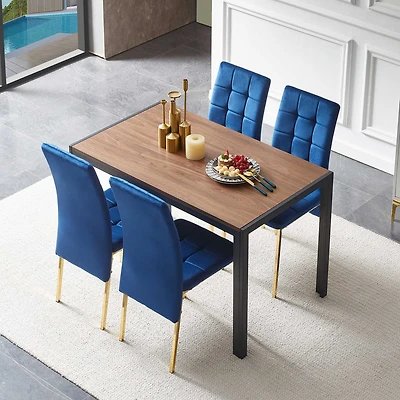 Streamdale Blue Velvet Dining Set with Golden Legs
